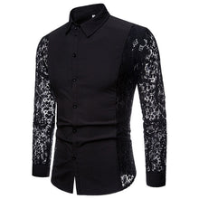 Load image into Gallery viewer, Black Lace Shirt Men 2018 Autumn New Slim Fit Long Sleeve Mens Dress Shirts Nightclub Prom Marriage Shirt Camisas Masculina XXL