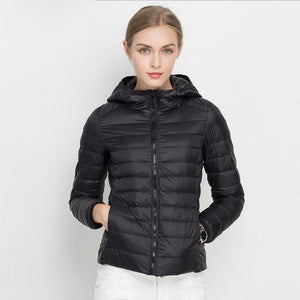 Winter Women Ultra Light Down Jacket White Duck Down Hooded Jackets Long Sleeve Warm Coat Parka Female Solid Portable Outwear