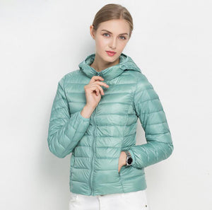 Winter Women Ultra Light Down Jacket White Duck Down Hooded Jackets Long Sleeve Warm Coat Parka Female Solid Portable Outwear