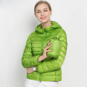 Winter Women Ultra Light Down Jacket White Duck Down Hooded Jackets Long Sleeve Warm Coat Parka Female Solid Portable Outwear