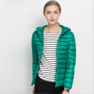 Winter Women Ultra Light Down Jacket White Duck Down Hooded Jackets Long Sleeve Warm Coat Parka Female Solid Portable Outwear