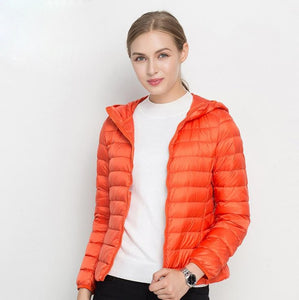 Winter Women Ultra Light Down Jacket White Duck Down Hooded Jackets Long Sleeve Warm Coat Parka Female Solid Portable Outwear