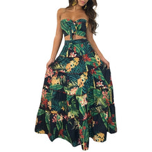 Load image into Gallery viewer, Boho New Sexy Women Two Piece Set Crop Top Long Skirt Floral Printed Bandeau Strapless Bandage Ruffles High Waist Casual Suit