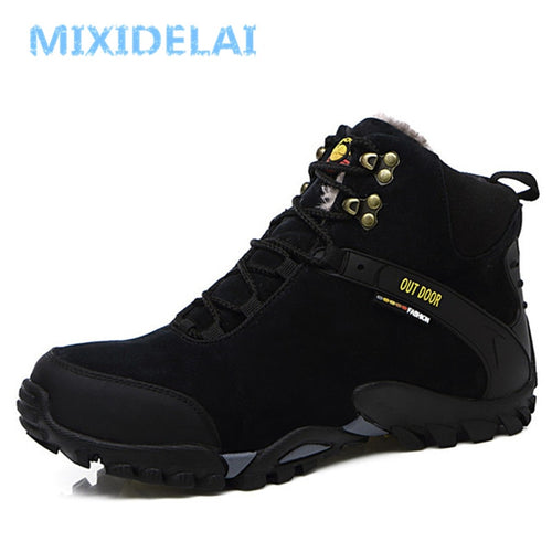 MIXIDELAI 2018 Winter Warm Fur Snow Boots Male Shoes For Men Adult Fashion Cow Suede Walking Work Safety Ankle Footwear Sneakers