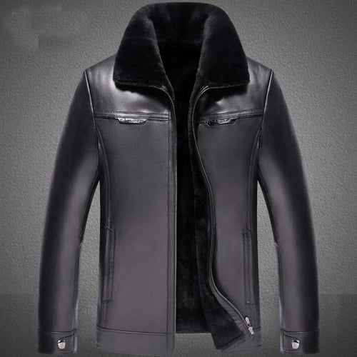 Men's Genuine Leather Jacket Real Cow Leather Plus Size Cowhide Jackets for Men Natural Lamb Fur Coat