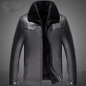 Men's Genuine Leather Jacket Real Cow Leather Plus Size Cowhide Jackets for Men Natural Lamb Fur Coat