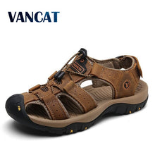 Load image into Gallery viewer, Vancat 2019 New Big Size Genuine Leather Cowhide Men Sandals Summer Quality Beach Slippers Casual Sneakers Outdoor Beach Shoes