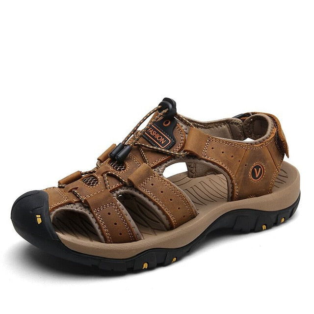 Vancat 2019 New Big Size Genuine Leather Cowhide Men Sandals Summer Quality Beach Slippers Casual Sneakers Outdoor Beach Shoes