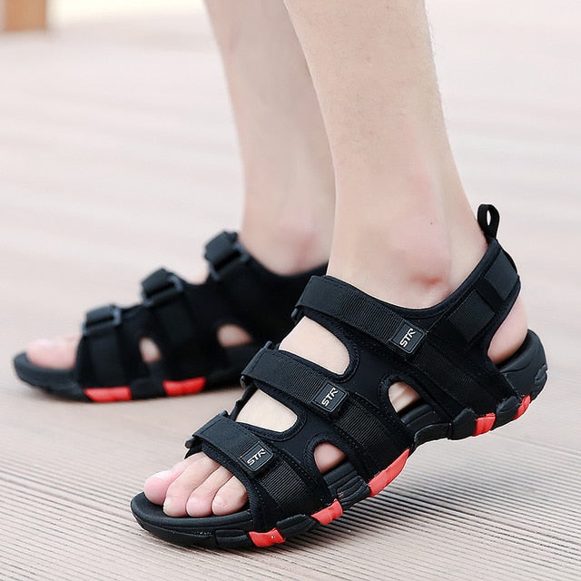 Summer Men Sandals Hook&loop Men's Summer Shoes 2019 Fashion Waterproof Casual Beach Shoes Size:39-44 Black