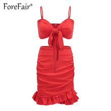 Load image into Gallery viewer, Forefair Red 2 Piece Set Women Summer Skirt Suits Sexy Backless Bow Knot Camisole Vest Bra Crop Top And Ruffles Hem Skirt Sets