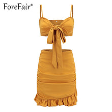 Load image into Gallery viewer, Forefair Red 2 Piece Set Women Summer Skirt Suits Sexy Backless Bow Knot Camisole Vest Bra Crop Top And Ruffles Hem Skirt Sets