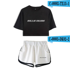 FADUN TOMMY Billie Eilish Summer Kpops Women Two Piece Set Shorts And T-shirt Clothes 2018 Hot Sale Harajuku Print Plus Size XXL