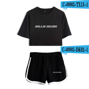 FADUN TOMMY Billie Eilish Summer Kpops Women Two Piece Set Shorts And T-shirt Clothes 2018 Hot Sale Harajuku Print Plus Size XXL