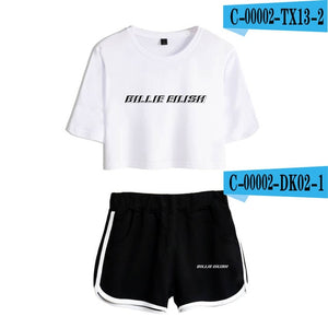 FADUN TOMMY Billie Eilish Summer Kpops Women Two Piece Set Shorts And T-shirt Clothes 2018 Hot Sale Harajuku Print Plus Size XXL