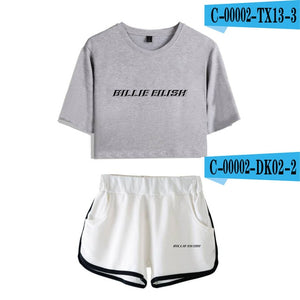 FADUN TOMMY Billie Eilish Summer Kpops Women Two Piece Set Shorts And T-shirt Clothes 2018 Hot Sale Harajuku Print Plus Size XXL