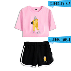 FADUN TOMMY Billie Eilish Summer Kpops Women Two Piece Set Shorts And T-shirt Clothes 2018 Hot Sale Harajuku Print Plus Size XXL