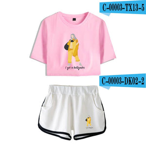 FADUN TOMMY Billie Eilish Summer Kpops Women Two Piece Set Shorts And T-shirt Clothes 2018 Hot Sale Harajuku Print Plus Size XXL