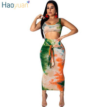Load image into Gallery viewer, HAOYUAN Sexy Two Piece Set Club Outfits Tie Dye Crop Top and Midi Skirt Set Bodycon 2 Piece Summer Clothes Women Matching Sets
