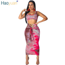 Load image into Gallery viewer, HAOYUAN Sexy Two Piece Set Club Outfits Tie Dye Crop Top and Midi Skirt Set Bodycon 2 Piece Summer Clothes Women Matching Sets