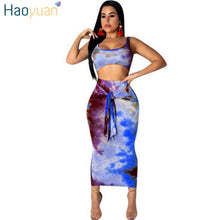 Load image into Gallery viewer, HAOYUAN Sexy Two Piece Set Club Outfits Tie Dye Crop Top and Midi Skirt Set Bodycon 2 Piece Summer Clothes Women Matching Sets