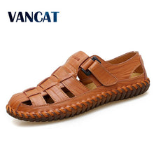 Load image into Gallery viewer, VANCAT New Summer Men Sandals 2019 Leisure Beach Men Shoes High Quality Genuine Leather Sandals The Men&#39;s Sandals Big size 39-47