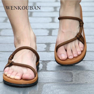 Summer Beach Sandals Men Casual Male Shoes Adult Roman Gladiator Sandals Slip on Flats Slippers Flip Flops Zapatos Hombre