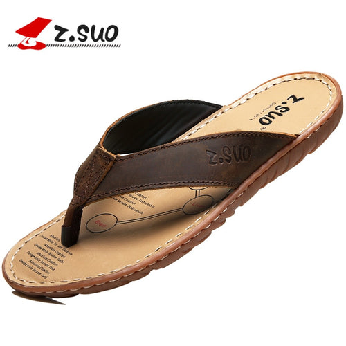 ZSUO Brand 2019 Summer Men Flip Flops Genuine Leather Slippers Shoes Outdoor Slippers Beach Shoes Men Sandals Big Size 38-47