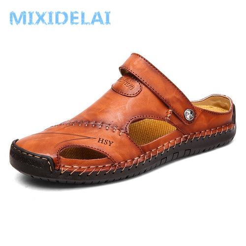 Summer Sandals Men Leather Classic Roman Sandals 2019 Slipper Outdoor Sneaker Beach Rubber Flip Flops Men Water Trekking Sandals