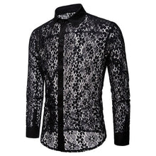 Load image into Gallery viewer, Black Lace Shirt Men 2018 Autumn New Slim Fit Long Sleeve Mens Dress Shirts Nightclub Prom Marriage Shirt Camisas Masculina XXL