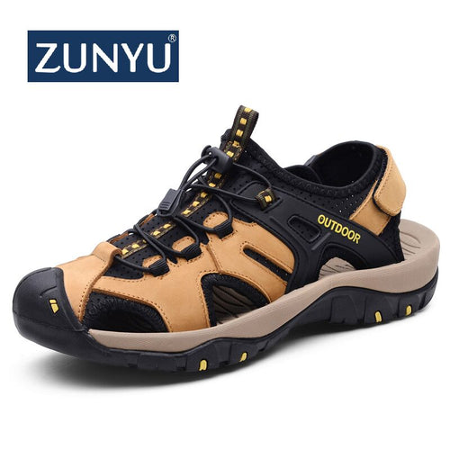 ZUNYU New Men Genuine Leather Men Roman Sandals Soft Fisherman Summer Casual Shoes Men Beach Sandalias Water Sneakers Size 38~48