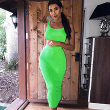 Load image into Gallery viewer, BKLD Fashion Neon Orange Green 2 Two Piece Sets 2019 Summer Sexy Club Women Sleeveless Short Tank Tops And High Waist Maxi Skirt