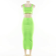 Load image into Gallery viewer, BKLD Fashion Neon Orange Green 2 Two Piece Sets 2019 Summer Sexy Club Women Sleeveless Short Tank Tops And High Waist Maxi Skirt