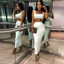 Load image into Gallery viewer, BKLD Fashion Neon Orange Green 2 Two Piece Sets 2019 Summer Sexy Club Women Sleeveless Short Tank Tops And High Waist Maxi Skirt