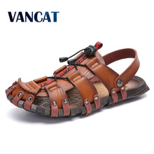 Load image into Gallery viewer, Vancat New Casual Men Soft Sandals Comfortable Men Summer Leather Sandals Men Roman Summer Outdoor Beach Sandals Big Size 38-47