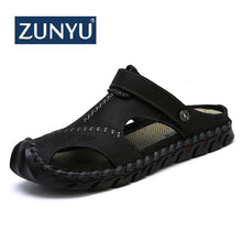 Load image into Gallery viewer, ZUNYU 2019 New Fashion Summer Shoes Cow Leather Men Sandals Hand Sewing Mens Casual Shoes Rubber Soles Beach Shoes Size 38-46