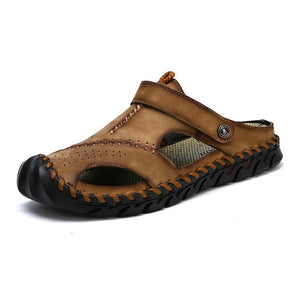 ZUNYU 2019 New Fashion Summer Shoes Cow Leather Men Sandals Hand Sewing Mens Casual Shoes Rubber Soles Beach Shoes Size 38-46