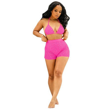 Load image into Gallery viewer, Adogirl Sheer Mesh Diamonds Night Club Two Piece Set Women Fashion Sexy Tankini Swimwear Bra Top + Summer Shorts Party Outfits
