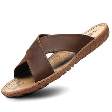 Load image into Gallery viewer, ZSUO Brand 2019 Summer Men Slippers Genuine Leather Cross Strap Beach Water Shoes Men High Quality Brown Slides Big Size:38-47