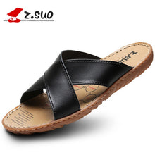 Load image into Gallery viewer, ZSUO Brand 2019 Summer Men Slippers Genuine Leather Cross Strap Beach Water Shoes Men High Quality Brown Slides Big Size:38-47