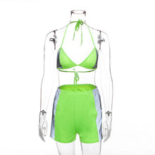 Load image into Gallery viewer, Simenual Casual Fashion Women Two Pieces Set Reflective Sexy Patchwork Tracksuits Summer Hot Bralette And Shorts Sets Fitness