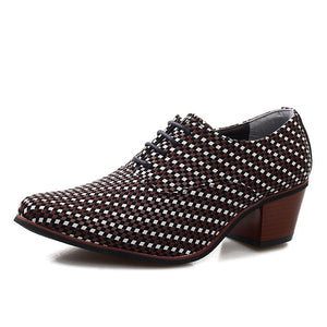 Merkmak Leather Men Dress Shoes Fashion Pointed Toe High Heels Oxford Shoes Heighten Heels Party Prom Bar Wedding