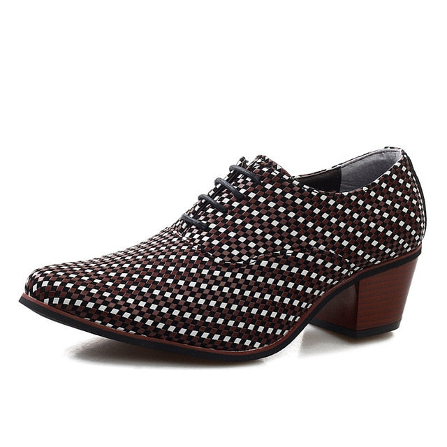 Merkmak Leather Men Dress Shoes Fashion Pointed Toe High Heels Oxford Shoes Heighten Heels Party Prom Bar Wedding
