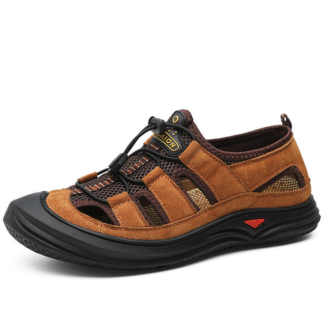 ZUNYU New Men Leather&Mesh Outdoor Sandals 2019 Summer Men Breathable Casual Shoes Footwear Walking Beach Sandals Water Sneakers