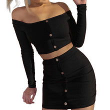 Load image into Gallery viewer, New Women&#39;s Two Pieces Sets Neon Orange Sexy Club Party Sets Buttons Knit Long Sleeve Crop Top Mini Skirt Overalls Outfits GV339