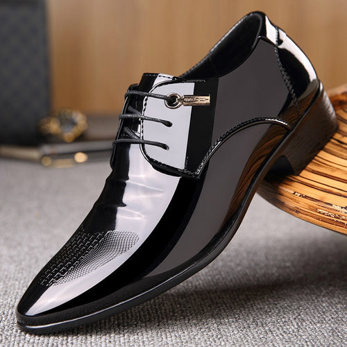 large size men's casual black business office formal dress patent leather shoes gentleman lace-up oxford shoe man sepatu pria