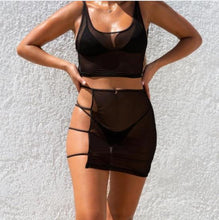 Load image into Gallery viewer, BKLD Sexy Sheer Mesh Club 2 Two Pieces Sets Women 2019 Summer Outfits See Through Long Sleeve Crop Tops+Bodycon Party Mini Skirt